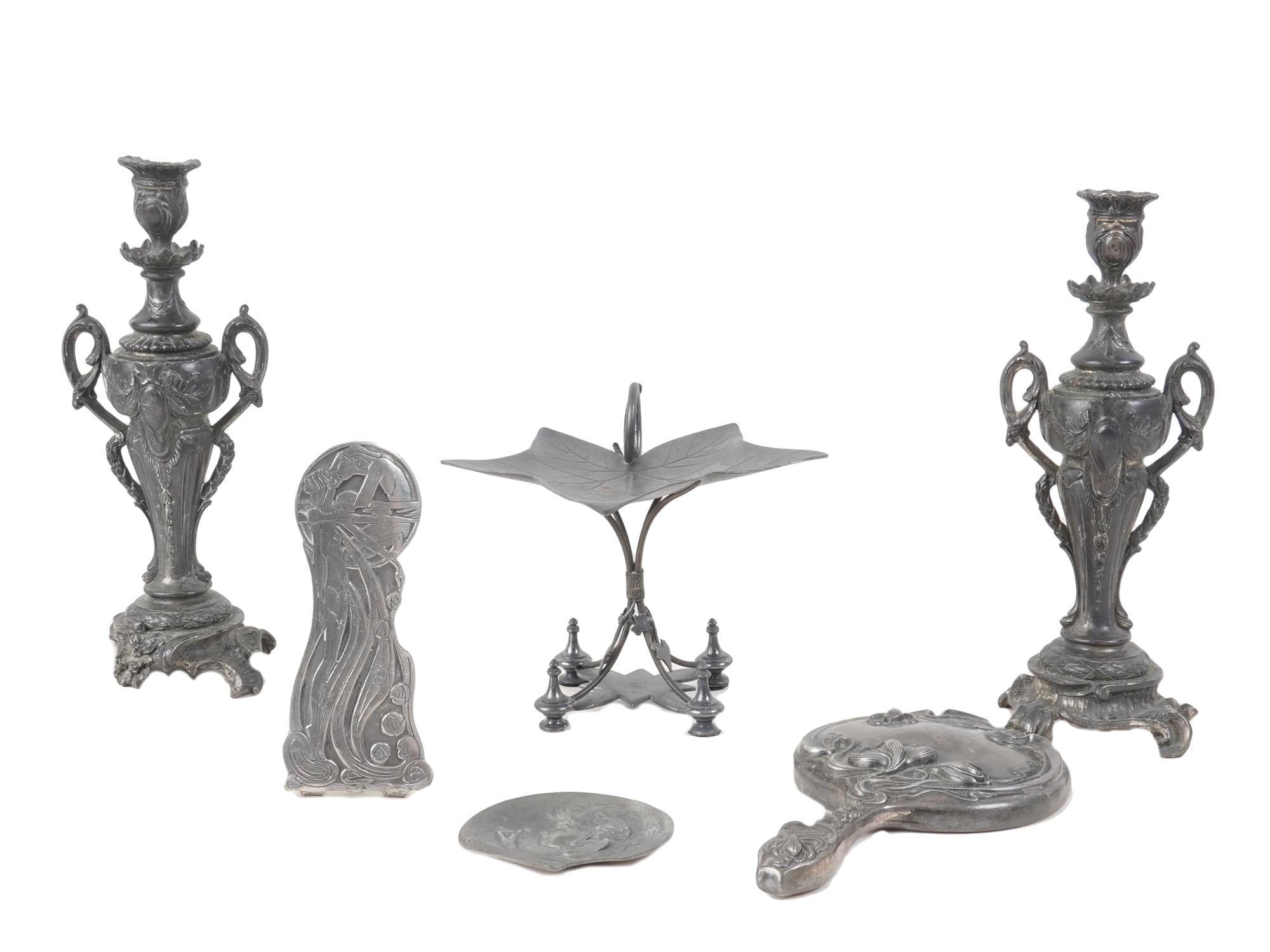 VINTAGE ART NOUVEAU SILVER PLATED PEWTER ITEM SET PIC-